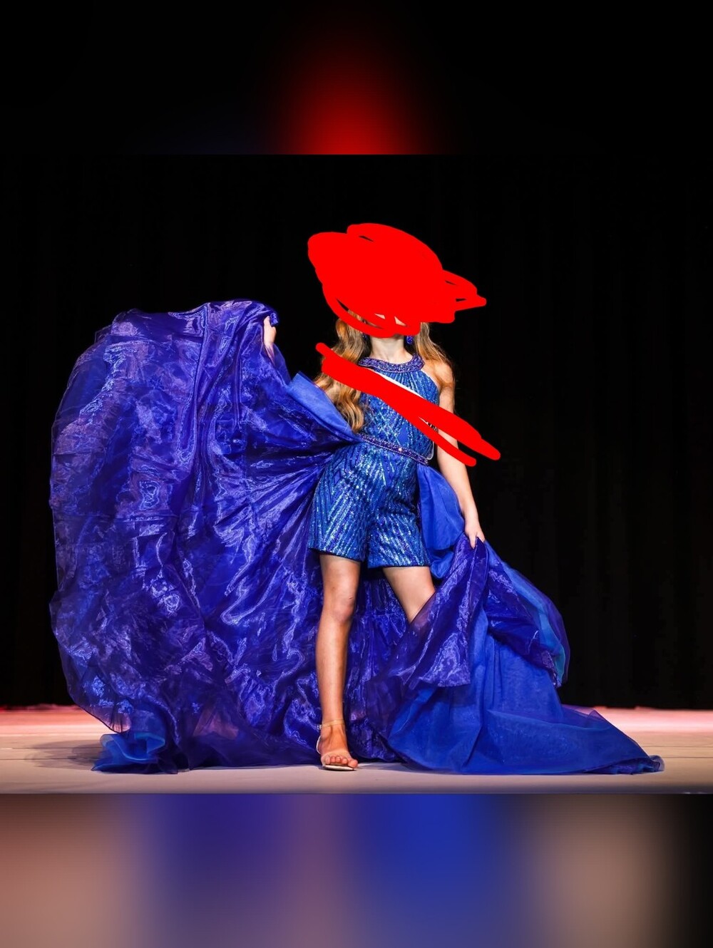 Girls' Electric Blue Sequin High-Low Formal Dress with Dramatic Overskirt